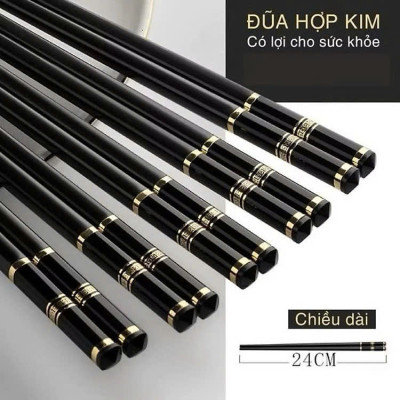 Bộ 10 Đôi Đũa Hợp Kim Sang Trọng- Màu Vàng Đen - Hàng chính hãng 