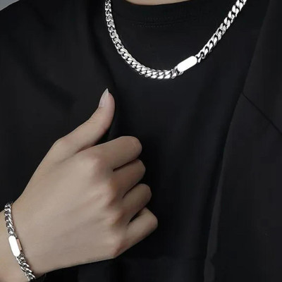 【Khắc tên ghi chú】Vòng tay, Vòng cổ nam nữ Cuba thép titan Khắ tuỳ chỉnh Lắc tay Dây chuyền