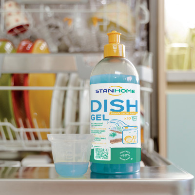 Gel rửa bát chuyên dụng cho máy nguyên liệu từ tự nhiên với hương gỗ và hương biển tươi mát All in One Stanhome DISH GEL WOODY 500ml