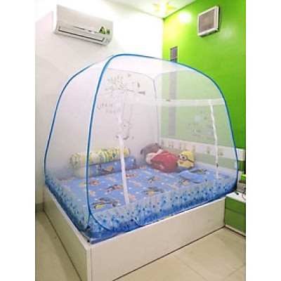 Màn Chụp , Mùng Chụp Cao Cấp Mộc Miên Đỉnh Rộng - Kích Thước 1,6mx2m Trắng Viền Xanh ( Hà Nội )