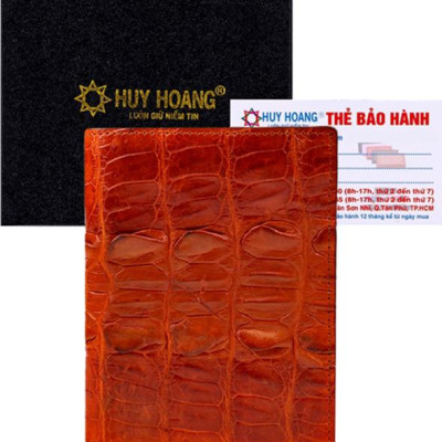 Ví Nam Da Cá Sấu Gai Đuôi Kiểu Đứng Huy Hoàng HT2257 (12.5 x 10 cm) - Vàng
