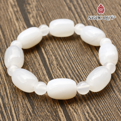 Vòng lu thống mã não trắng mệnh thủy kim - Ngọc Quý Gemstones