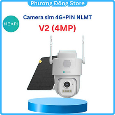 Camera MEARI V2 Dùng Sim 4G tích hợp pin năng lượng mặt trời, CÒI HÚ VÀ ĐÈN CẢNH BÁO, phát hiện chuyển động - Hàng chính hãng