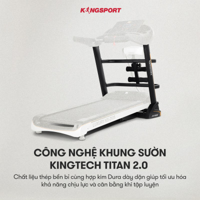 Máy chạy bộ KINGSPORT KS-2035 đa năng, thao tác phím cảm ứng, thiết kế sang trọng cứng cáp, kèm đai massage và thanh gập bụng, cân nặng phù hợp từ dưới 90-95kg