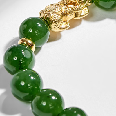 Vòng tay ngọc bích phối tỳ hưu bạc mạ vàng 24k (10mm) Ngọc Quý Gemstones