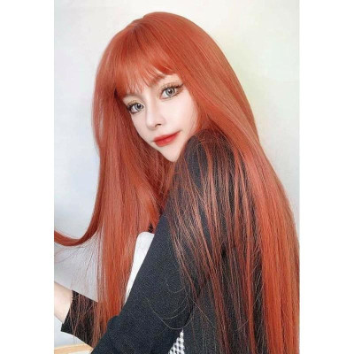 tóc giả nữ màu đỏ cam - Tặng lưới chùm tóc