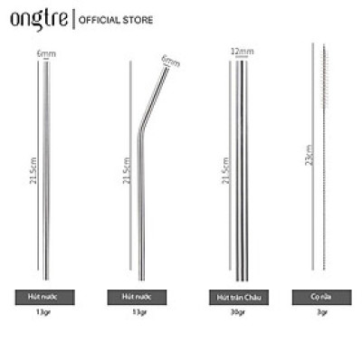 Ống Hút Inox ONGTRE Nhiều Màu Đủ Size, Thép Không Gỉ (Kèm Cọ Cước, Túi Vải)