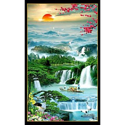 Tranh dán tường 3D sơn thủy khổ dọc - thác nước (Kích thước theo yêu cầu)
