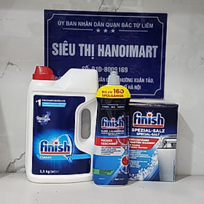 Combo: Bột Finish 2,5kg + Muối rửa bát Finish 1.2kg + Nước làm bóng Finish 750ml + Tặng viên Finish