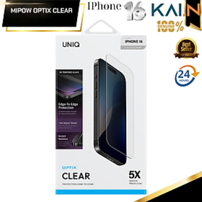 Kính Cường Lực Trong Suốt Không Viền Đen Kèm Khung Dán Cho iPhone 16 Pro Max / 16 Pro / 16 Plus / 16, UNIQ OPTIX CLEAR_ Hàng chính hãng