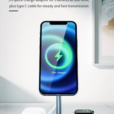 Giá đỡ kiêm đế sạc không dây Qi sạc nhanh 15W 3 in 1 hỗ trợ sạc dành cho Tai nghe / Appe Watch / iPhone hiệu WIWU Power Air Wireless Charger X23 liên kết từ tính mạnh mẽ, Smartchip - hàng nhập khẩu