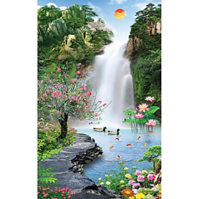 Tranh dán tường khổ dọc HD Cảnh đẹp thiên nhiên HUD0330 Kim sa
