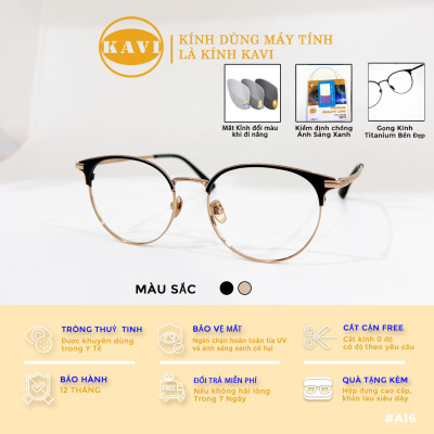 Kính chống ánh sáng xanh đổi màu gọng Titanium Hàn Quốc Kavi A16, bảo vệ mắt toàn diện cả trong nhà và ngoài trời
