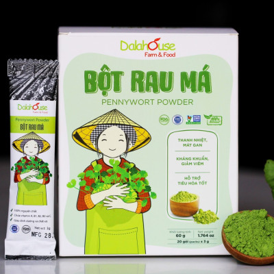 Bột Rau Má Dalahouse Hộp 60g (Mẫu mới gồm 20 tuýp 3g) Nguyên chất sấy lạnh - Mát gan giải độc