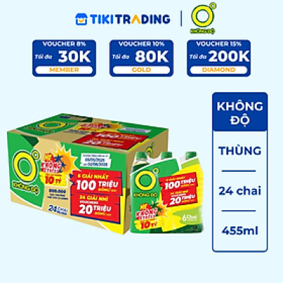 Thùng 24 chai Trà xanh vị chanh Không Độ chai PET 455 ml