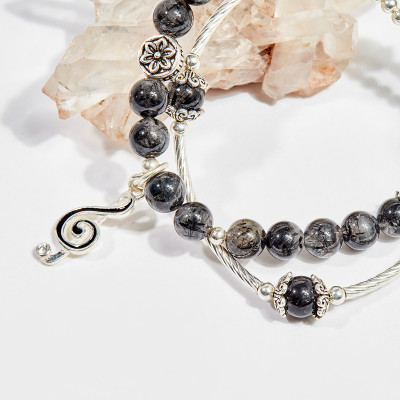 Vòng chuỗi hạt đeo tay 2 line đá thạch anh tóc đen 6mm mệnh thủy , mộc - Ngọc Quý Gemstones