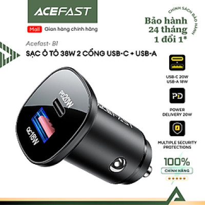 Sạc ô tô Acefast 38W 2 cổng USB-C + USB-A - B1 Hàng chính hãng Acefast