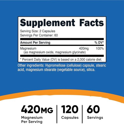 Viên Uống Nutricost Magnesium Extra Strength (420mg), Hỗ Trợ Xương, Giảm Stress và Cơ Bắp