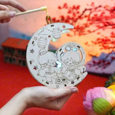 Lồng Đèn Trung Thu Gỗ Tự Tô Màu, Đèn Lồng Gỗ Thủ Công Handmade Nhiều Mẫu Dễ Thương Kèm Đèn Led - HÀNG CHÍNH HÃNG MINIIN