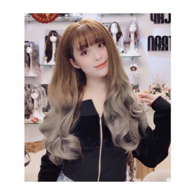 Tóc giả cao cấp xám khói omber -tặng lưới chùm tóc-hình thật