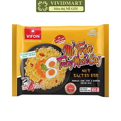 VIFON - Mì Vifon nấu 4 phút hương vị Trứng muối cay, Mì trộn Trứng muối cay Vifon, Mì nấu Vifon (105g/gói)