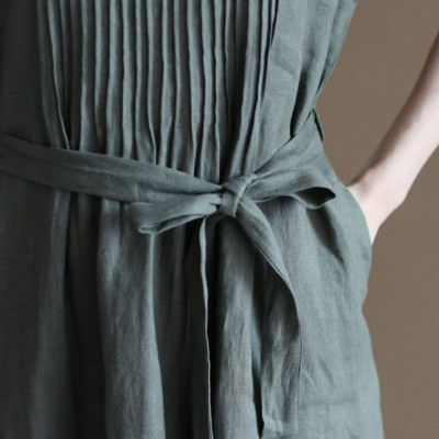 Đầm ngắn tay chất liệu linen cao cấp, dáng suông basic dễ mặc, phong cách kín đáo nhã nhặn NH191 xanh xám