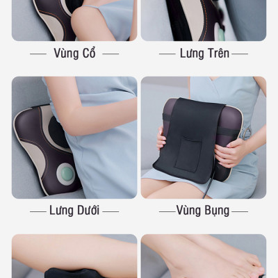 Máy (Gối) Massage Đấm Bóp Cổ Vai Gáy Nikio NK-136AC/DC - Con Lăn 3D Xoa Bóp Chuyên Sâu Kết Hợp Hồng Ngoại Trị Liệu Đau Mỏi Cổ, Hỗ Trợ Mát Xa Lưng
