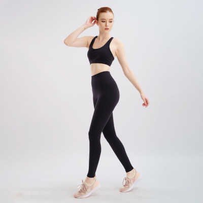 Set đồ tập yoga gym Luxury Hibi Sports H145 4 dây đan VX, màu Đen và Tím Nhạt kèm mút ngực, vải cao cấp Hi Fabric