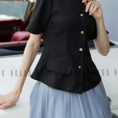Set áo váy đen chân váy tơ xám NGADO , set áo váy dài , set công sở