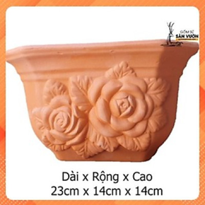 Chậu Treo Trồng Cây Gốm Đất Nung (terracotta) Áp Tường, Vân Hoa Hồng, Size NHỎ 23x14x13cm
