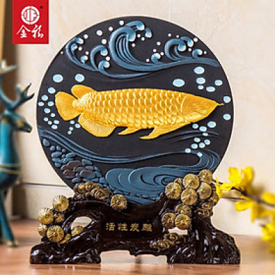 Đĩa phong thủy trang trí cao câp - Cá chép vàng