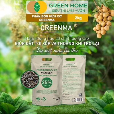 3 Túi Phân Bón Hữu Cơ Viên Nén Greenma 35%, GreenHome, Túi 2kg, Chuyên Cho Cây Cảnh, Hoa Màu Trồng Chậu