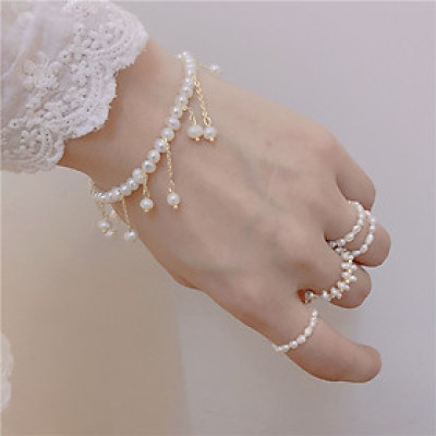 Vòng tay lắc tay chuỗi ngọc tua rua kiêm lắc chân phong cách tiểu thư nhẹ nhàng cho nữ