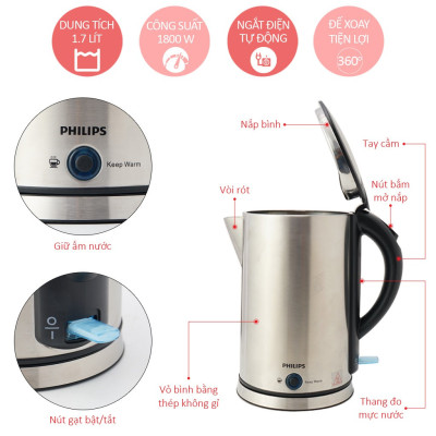 Ấm Nước Philips HD9316, dung tích 1.7L | Hàng chính hãng