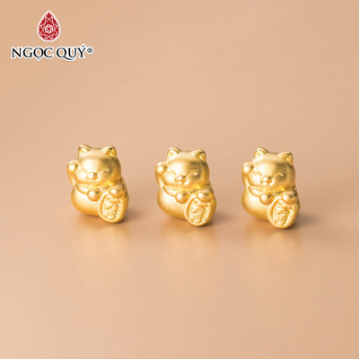 Charm mèo thần tài may mắn bạc mạ vàng - Ngọc Quý Gemstones