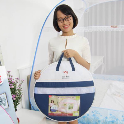 Màn Chụp , Mùng Chụp Cao Cấp Mộc Miên Đỉnh Rộng - Kích Thước 1,6mx2m Trắng Viền Xanh ( Hà Nội )