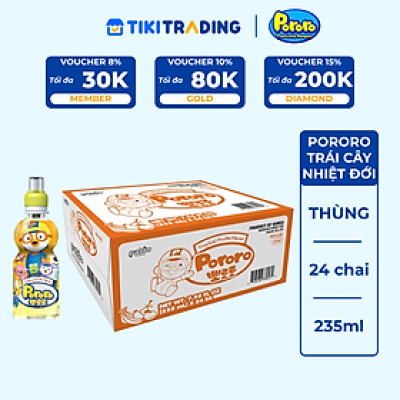 Thùng 24 Chai Nước Uống Pororo Hương Vị Trái Cây Nhiệt Đới 235ml