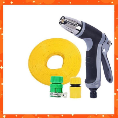 Bộ dây vòi xịt nước rửa xe, tưới cây tăng áp 3 lần cút nhựa nối nhựa vàng loại 15m 206817