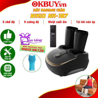 Máy Massage Chân Nén Ép Trị Liệu Suy Giãn Tĩnh Mạch Nikio NK-187 - Máy Mát Xa Dây Ấn Lòng Bàn Chân, Mu Bàn Chân, Ngón Chân, Bắp Chân - Công Nghệ Tiên Tiến: Con Lăn, Túi Khí Và Nhiệt Sưởi - Nhiều Chế Độ Matxa, Có Remote Điều Khiển