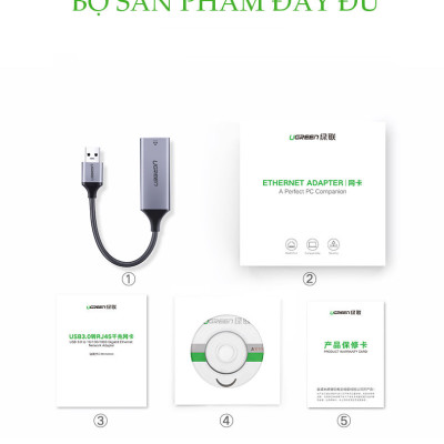 Bộ chuyển đổi USB 3.0 sang mạng LAN 10/100/1000Mbps RJ45 Gigabit Ethernet, mở rộng thêm cổng mạng cho máy tính, laptop... UGREEN CM209 50922 - Hàng Chính Hãng