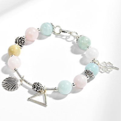 Vòng Tay Đá Beryl Đa Sắc Phối Charm Cỏ 4 Lá Bạc (8mm) Ngọc Quý Gemstones