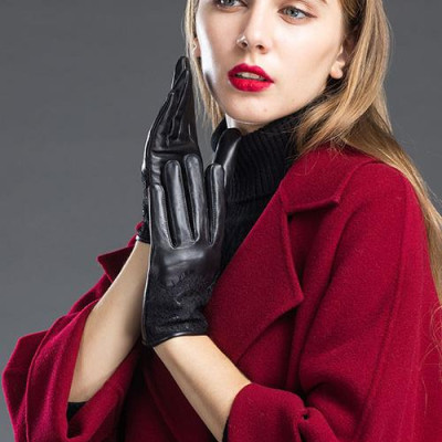 Găng tay da cừu nữ cao cấp - BHY8758 Bao tay da nữ, Da thật không bong tróc đứt gãy