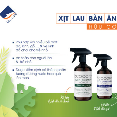 Xịt Lau bàn ăn hữu cơ Bồ hòn tinh dầu Quế 500ml thương hiệu Ecocare