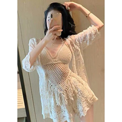 Set bikini len 2 - 3 chi tiết. Áo len móc kín bụng, che khuyết điểm. Đồ bơi len ren đi biển mẫu mới, hàng cao cấp, chất đẹp | KT100