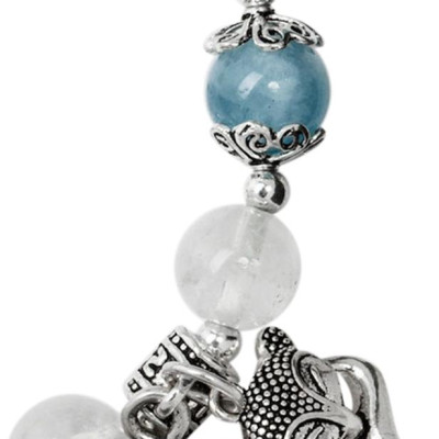 Vòng Tay Thạch Anh Mix Aquamarine 8mm Charm Hồ Ly Bạc 925 Ngọc Quý Gemstones VT146