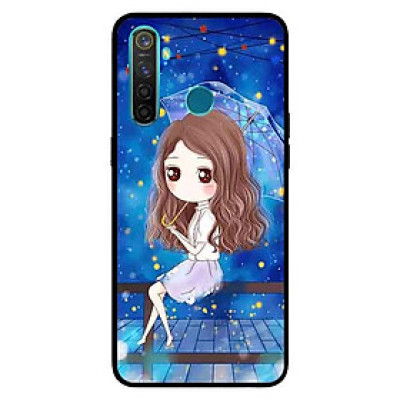 Ốp Lưng in cho Realme 5 Mẫu Nàng Che Dù Nền Xanh - Hàng Chính Hãng