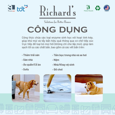 (ODOR SPRAY) XỊT KHỬ MÙI VÀ TẨY VẾT BẨN RICHARD’S STAIN & ODOR ELIMINATORS CHO THÚ CƯNG [CHAI 946ML]