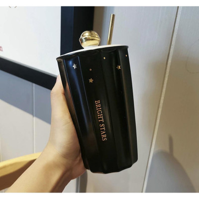 CỐC UỐNG NƯỚC BẰNG SỨ VÂN SỌC KÈM ỐNG MÚT HỢP KIM CAO CẤP