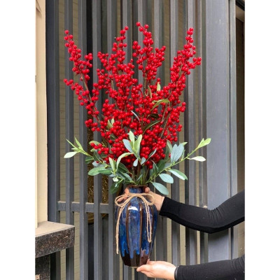 Cành đào đông đỏ giả - Size từ 70cm đến 90cm - Cây giả, hoa lụa Decor trang trí nhà cửa