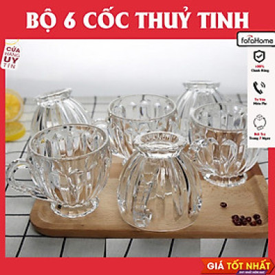 Bộ 6 Cốc Thủy Tinh Có Quai Dày Dặn Trong Suốt Chịu Nhiệt Với Thiết Kế Sang Trọng Tinh Xảo Đẹp Mắt - Hoạ Tiết Ngẫu Nhiên